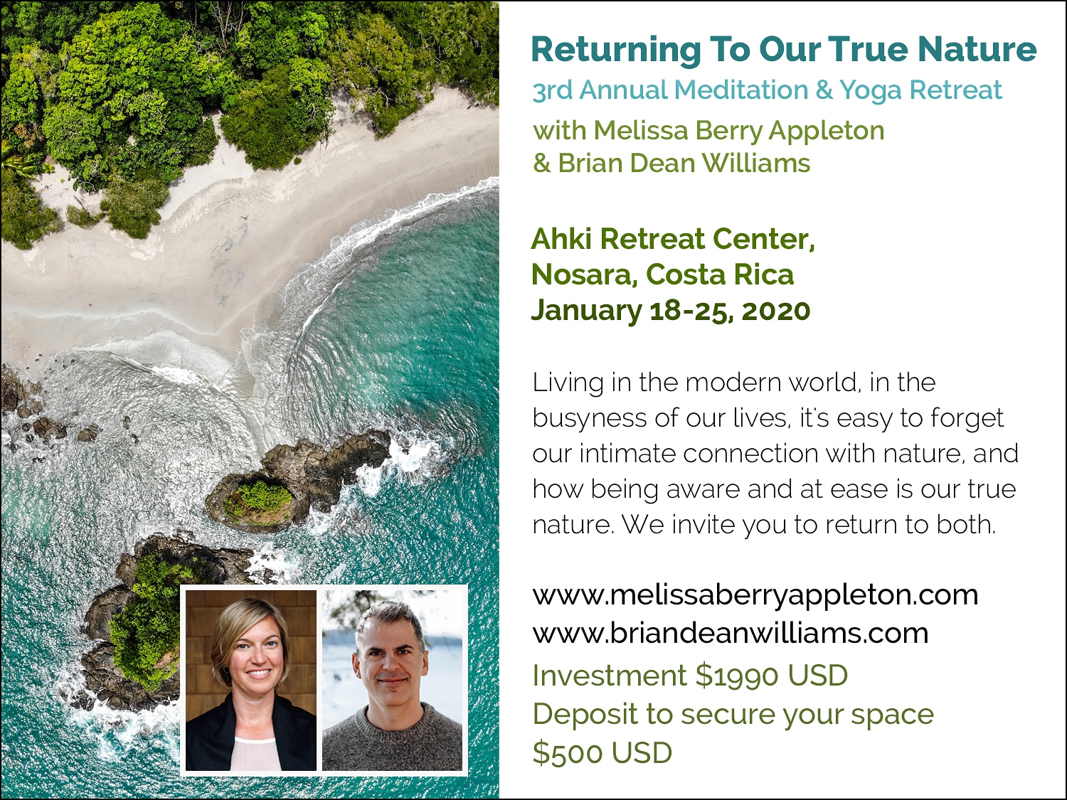 Our True Nature meditation and yoga retreat in Costa Rica, January 2020!